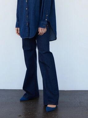 Jamie Haller Navy Pointed Toe Kitty Point Heel in Denim